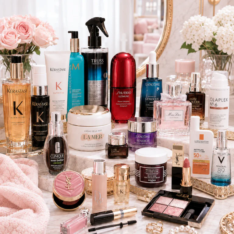 Seleção de produtos de beleza de marcas conhecidas